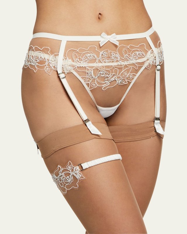 Lindie Floral-Embroidered Garter Belt